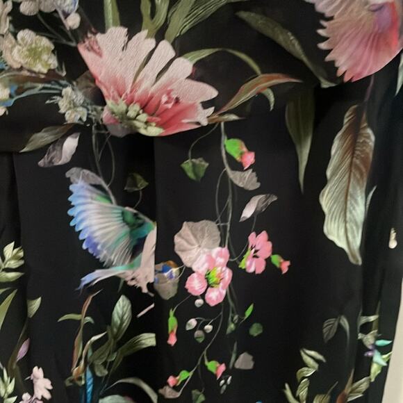 Fuzzi Bouquet Floral Hummingbird Print Sleeveless Tulle Jersey Sheath Dress - Picture 8 of 16